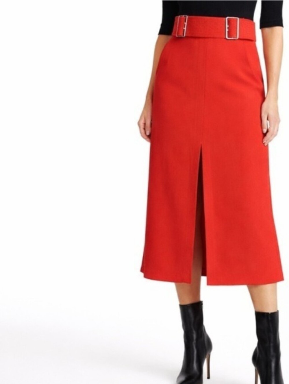 A.L.C. Vibrant Red Midi Skirt with Belt